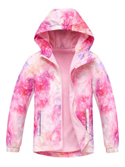 Girls Tie Dye Zip Up Hooded Jacket, Waterproof, Spring/Fall Outdoor Sports