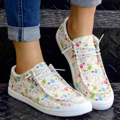 Women's Cartoon Print Lace-up Canvas Boat Shoes