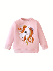 Girls Sequins Unicorn Print Crew Neck Sweatshirt Top Pullovers