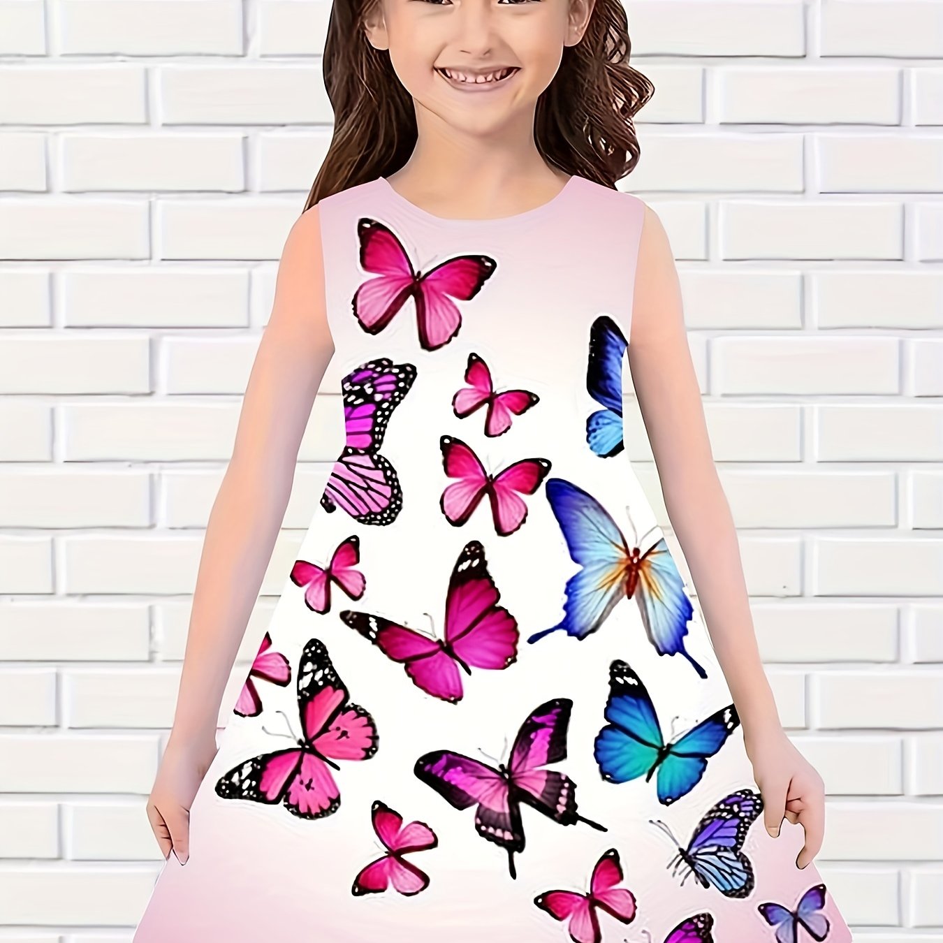 Girls Casual Butterfly Sleeveless Dress for Summer Outdoor