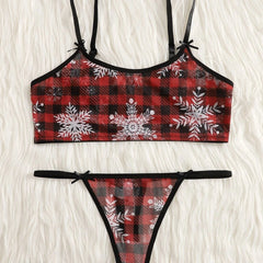 Christmas Plaid Print Sexy Lingerie Set Cami Tops & Thongs