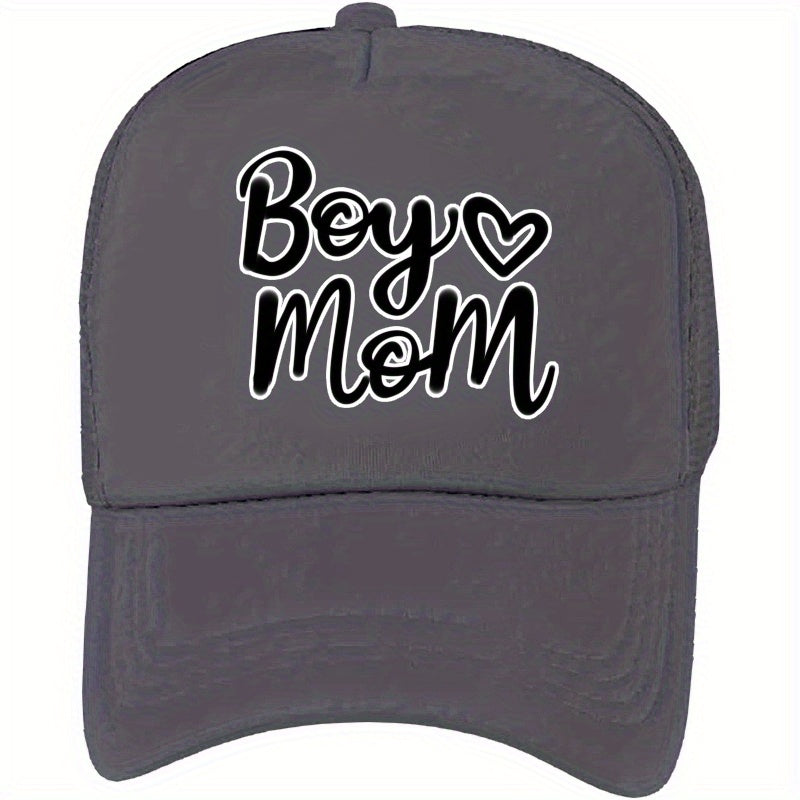 Unisex Sunshade Baseball Cap with Embroidered BOY MOM Letter