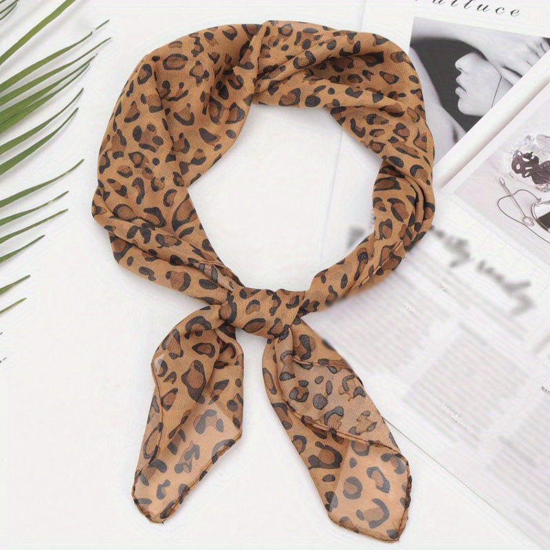 Leopard Bandana Chiffon Scarf Neck Neckerchief Polyester Head Wrap Charm