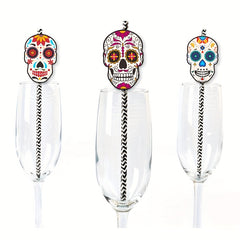 6pcs Halloween Skull Straws for Day of the Dead Party Decoration
