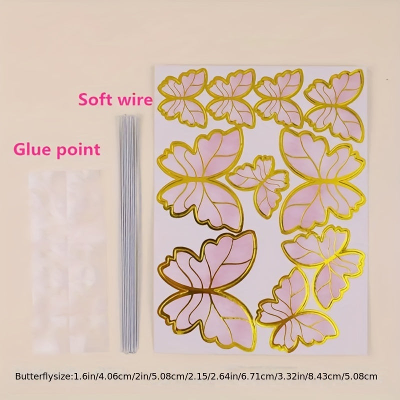 10pcs Golden Butterfly Cake Toppers for Birthdays and Weddings