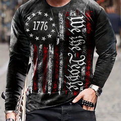 Vintage Print Men's Long Sleeve Tee Shirt for Autumn