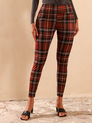 Plaid Print Yoga Leggings Slim Fit Stretchy Activewear