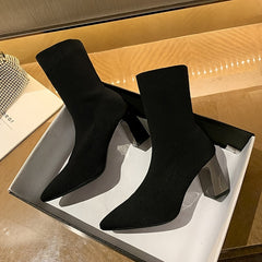 Women's Stretch Ankle Boots High Heel Slip On Comfortable Boots