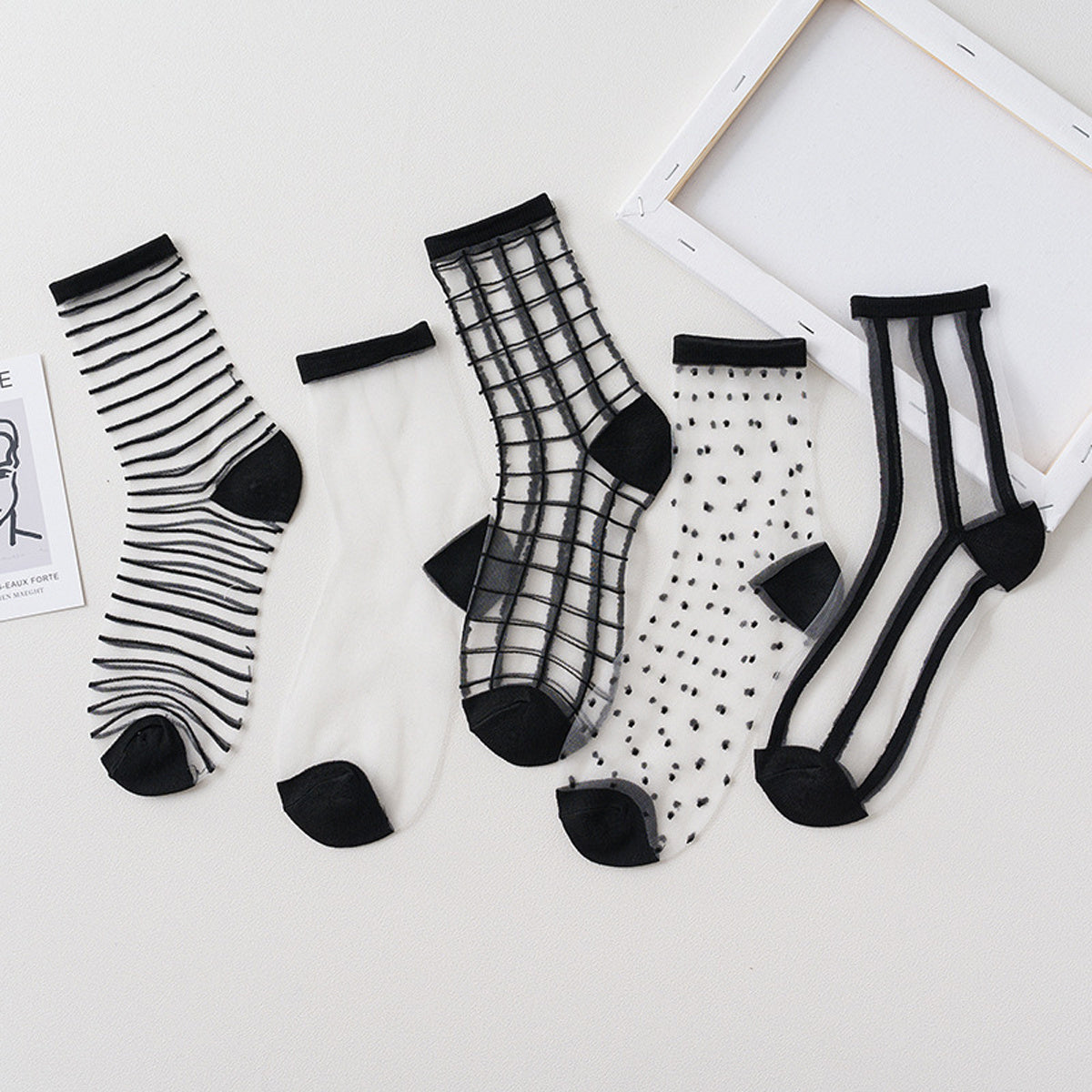 5 Pairs Sheer Lace Ankle Socks Transparent Fishnet Mesh Crew Summer Thin Women