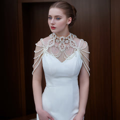 Pearl Bridal Beaded Shoulder Necklace for Women's Wedding Dress