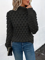 Fish Scale Turtleneck Sweater Long Sleeve Knit Casual Solid