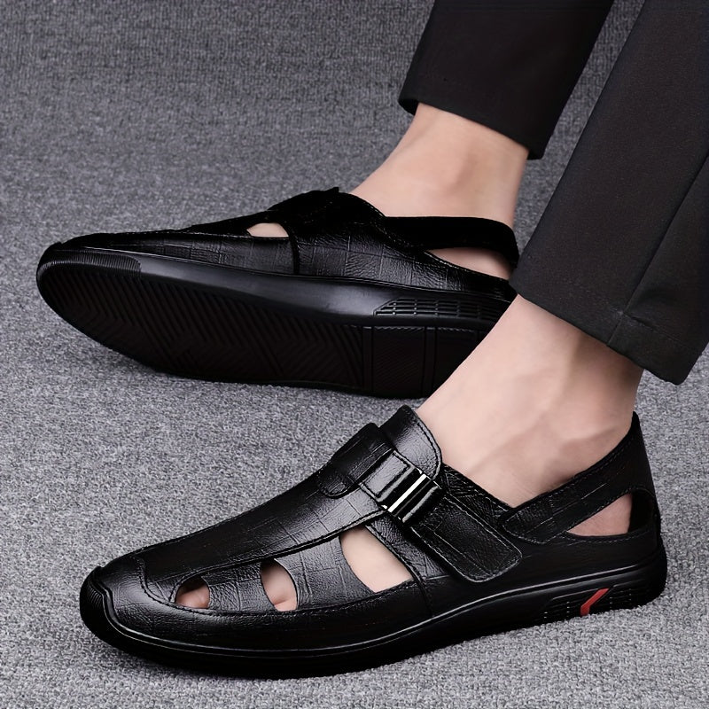 Men's Cut Out No Tie Lace Slip On Sandals With Adjustable Buckle Strap