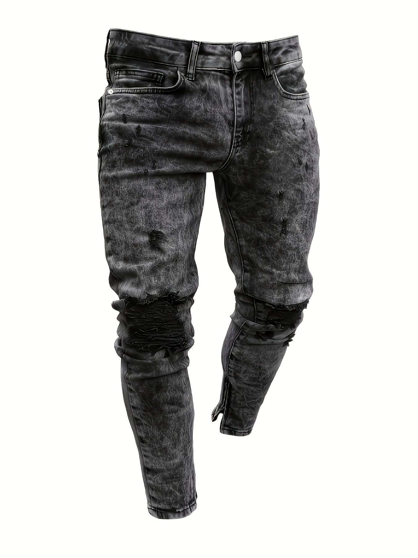 Mens Slim Fit Ripped Jeans, Distressed Stretch Denim Pants