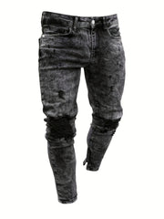 Mens Slim Fit Ripped Jeans, Distressed Stretch Denim Pants
