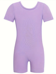 Kids Short Sleeve Gymnastics Romper Suit For Dance Performance