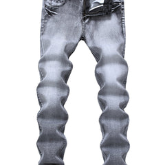 Men's Slim Grey Jeans Youth Stretch Trousers