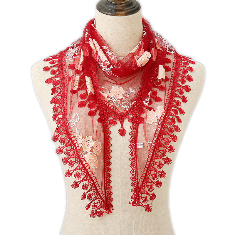 Colorful Tassel Lace Triangle Veil Head Covering Chapel Veil Latin Scarf