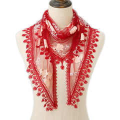 Colorful Tassel Lace Triangle Veil Head Covering Chapel Veil Latin Scarf