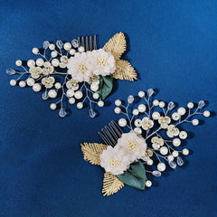 Bridal Hair Comb Faux Pearl Fabric Flower Wedding Headwear