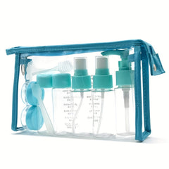 11pcs Travel Bottle Set With Zipper Bag Spray Lotion Cosmetics Plastic