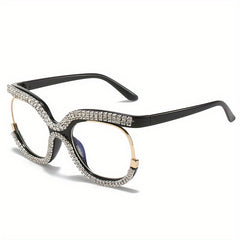 Owl Anti Light Glasses Rhinestone Clear Lens Glasses