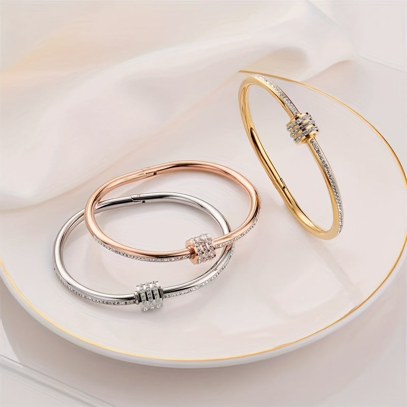 Titanium Steel Hand Jewelry Sparkling Rhinestone Energy Healing Bracelet