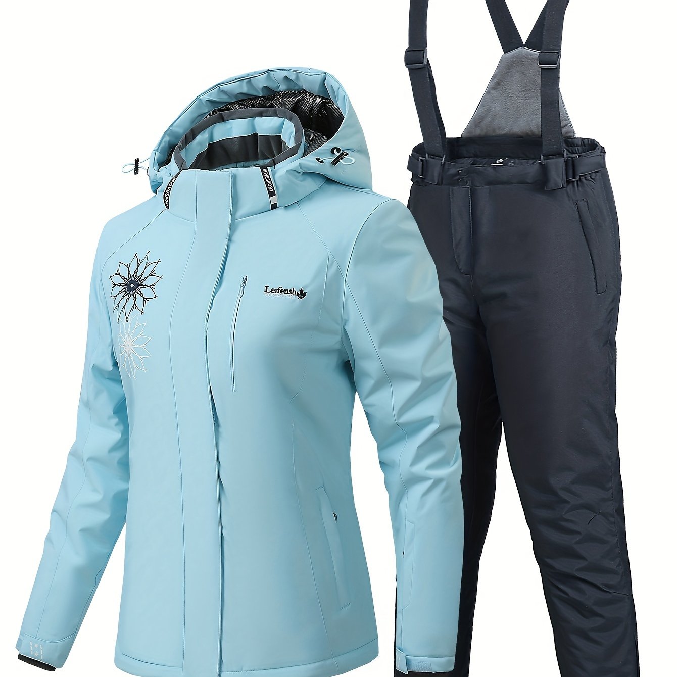 Floral Print Ski Set Hooded Jacket & Trouser Suit Women's Activewear