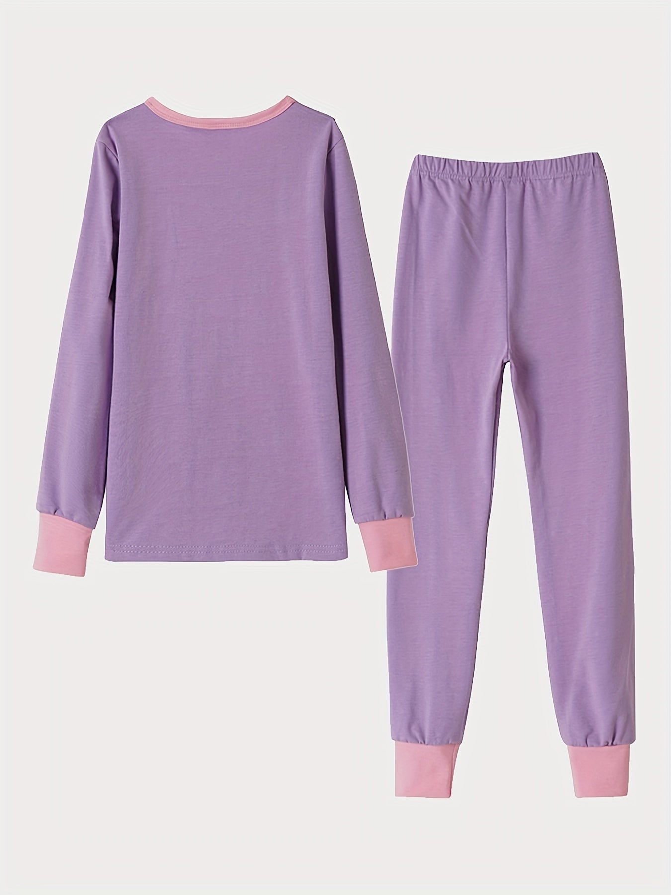 2pcs Kids Cat Print Pajama Set Long Sleeve Top & Pants