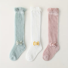 3 Pairs Baby Girls Over the Knee Long Socks Mesh Breathable Stockin