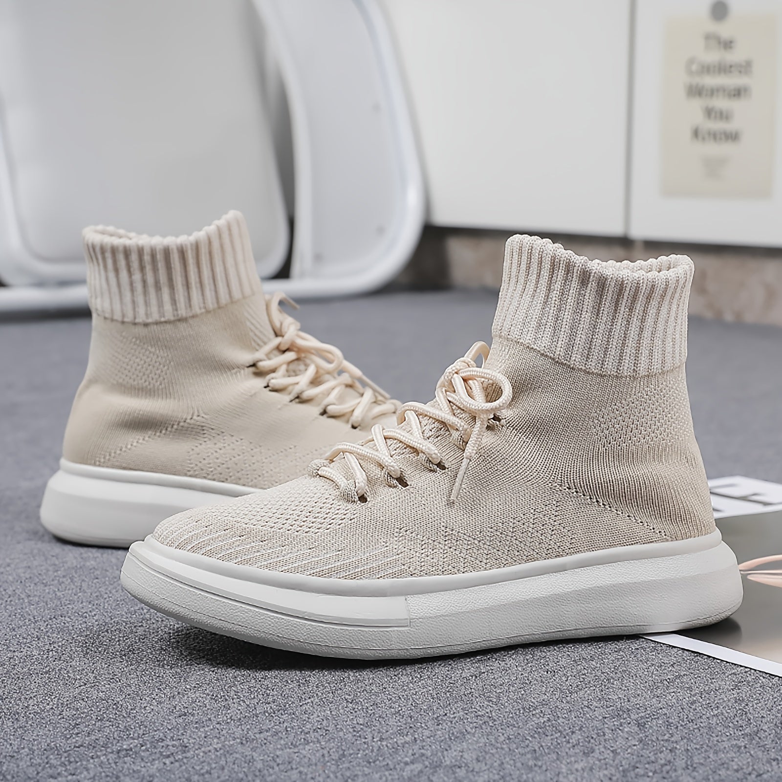 Men's Ankle Top Knitted Skate Shoes Wear resistant Non Slip Casual Shoes