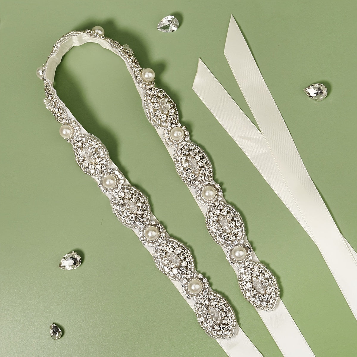 Crystal Rhinestone Bridal Belt with Organza Ribbon