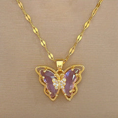 Purple CZ Butterfly Necklace for Girls