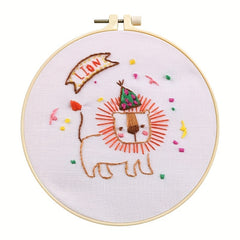 Lion Cross Stitch Kit with Hoop, Threads, Needle