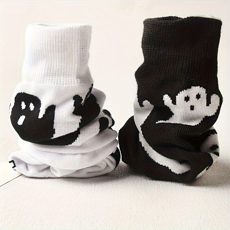 2 Pairs Cartoon Ghost Print Socks Cute Halloween Mid Tube Women's Stockings