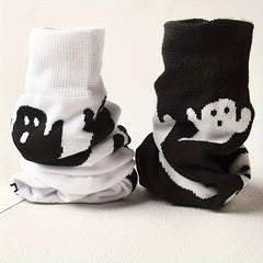 2 Pairs Cartoon Ghost Print Socks Cute Halloween Mid Tube Women's Stockings