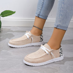 Leopard Print Canvas Shoes Lace Up Low Top Sneakers Lightweight Outdoor Shoes