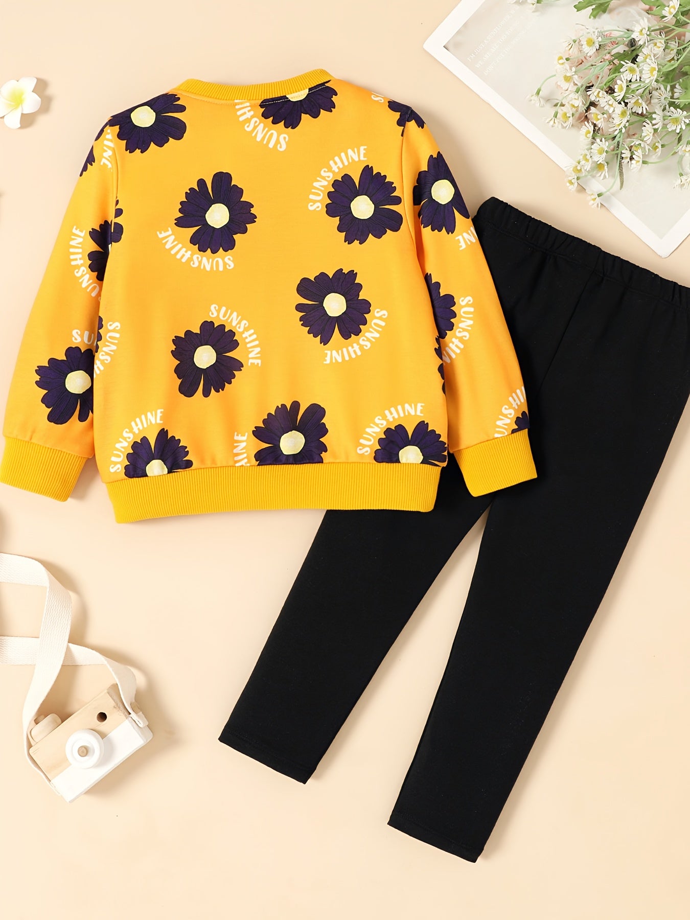 Girl's 2pcs Sweatshirt & Pants Set SUNSHINE Daisy Print Top Outfit