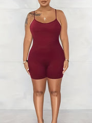 Basic Cami Romper Solid Round Neck Medium Stretch Skinny