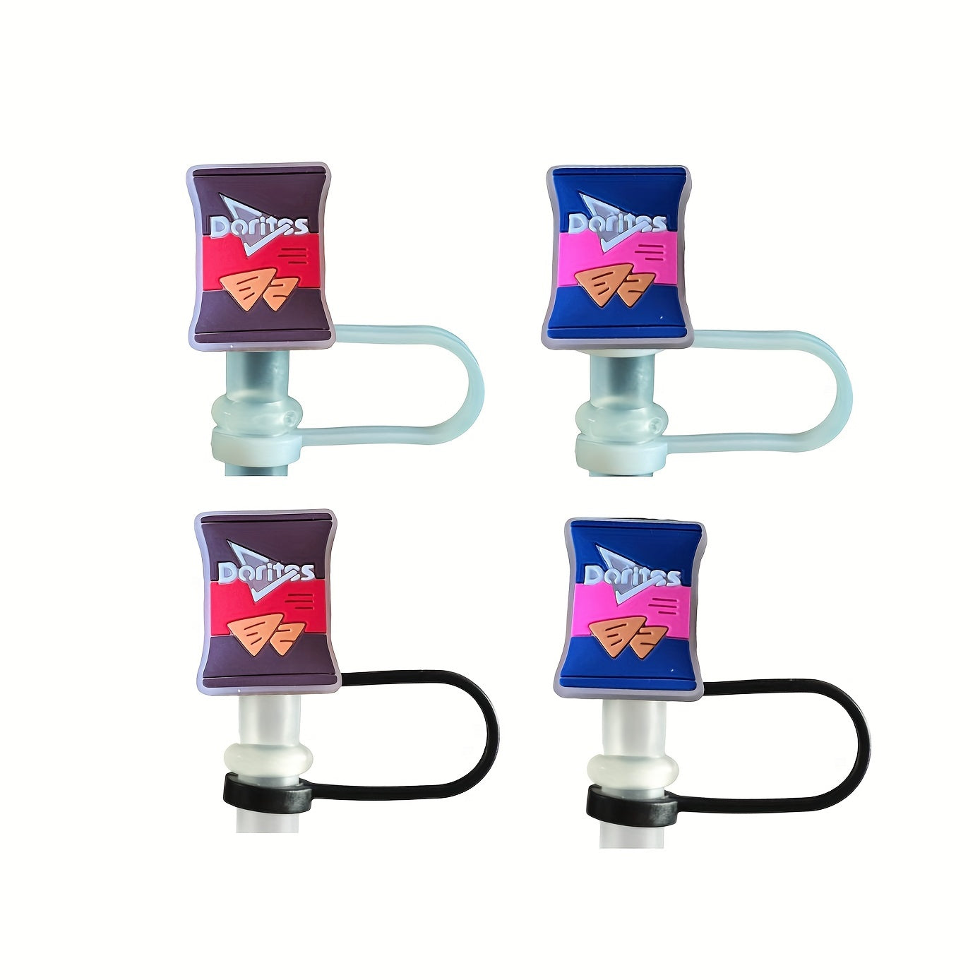 4pcs Cartoon Straw Tip Cover Reusable Silicone Cap + 1pc Straw Cap