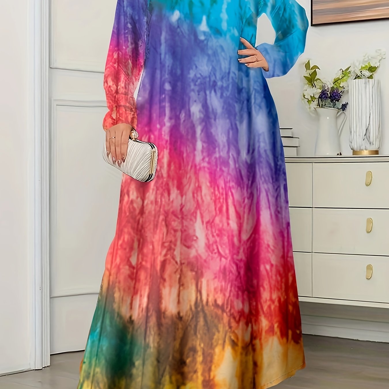 Tie Dye Long Sleeve Maxi Dress Loose Fit