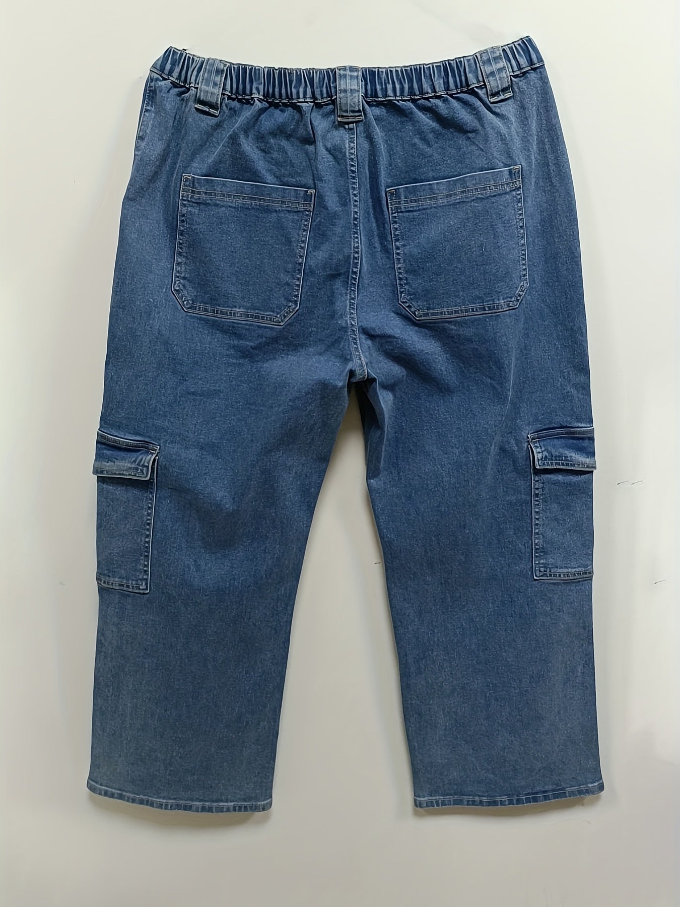 Casual Cargo Jeans Women's Plus Solid Pipping Button Fly High Rise