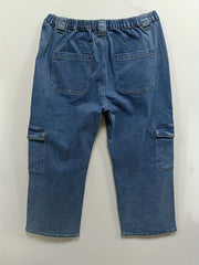 Casual Cargo Jeans Women's Plus Solid Pipping Button Fly High Rise