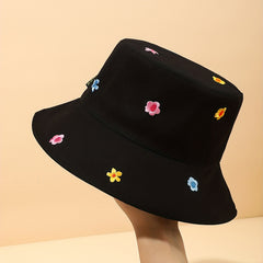 Y2K Flower Embroidery Bucket Hat for Women