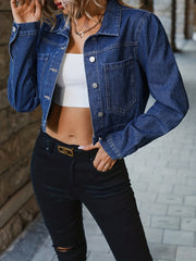 Dark Lapel Denim Jacket Long Sleeves Cropped Denim Coat Women's Clothing