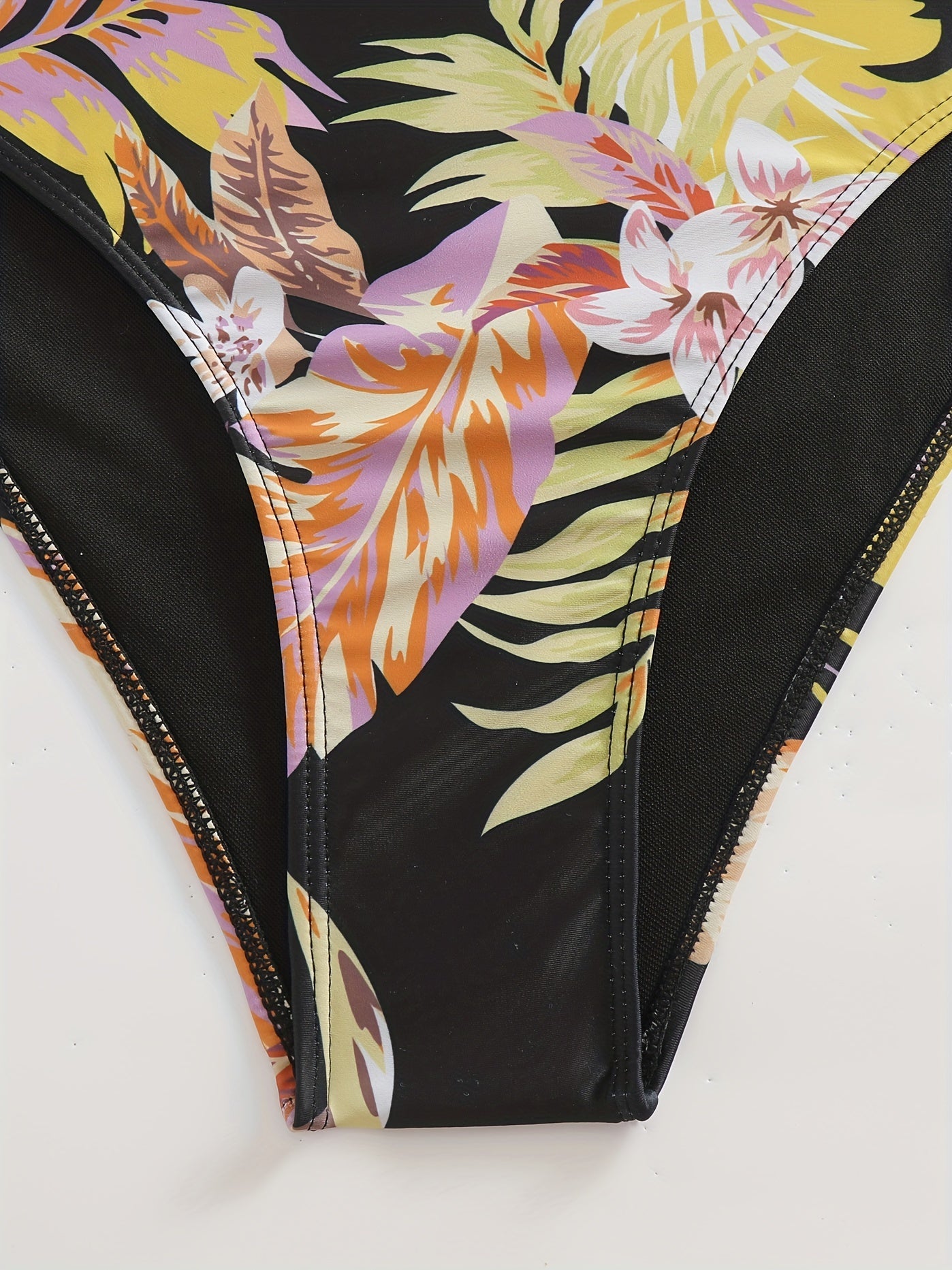 Tropical Print Tankini Set Long Sleeve Crew Neck Top & Panty Swimwear