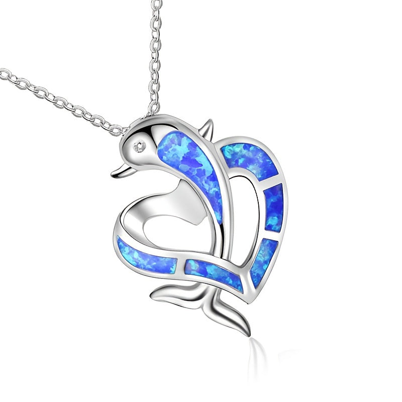Dolphin Decor Heart Pendant Necklace - Party Gift For Girls