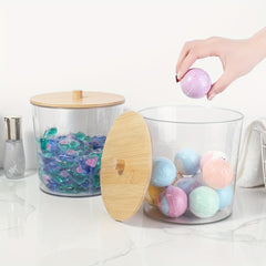 Large Plastic Laundry Pods Container with Bamboo Lid