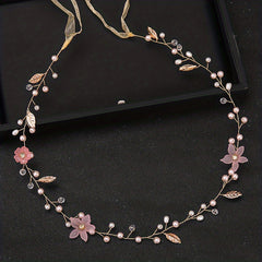 Silvery Flower Leaf Headband Faux Pearl Head Piece Bridal Wedding Hair Accessori
