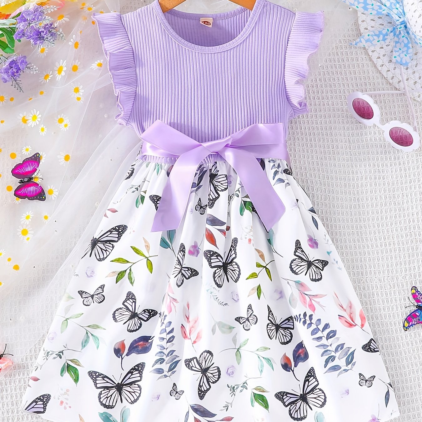 Toddler Girls Butterfly Graphic Princess Dress For Party Vacation