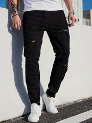 Men's Slim Fit Ripped Jeans Casual Street Style Distressed Denim Pants